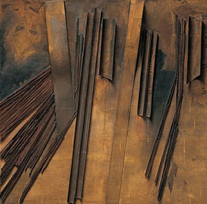 Luis Wells, Hombre en la Luna, 1962, cartón, madera y papel, 162 x 162 cm